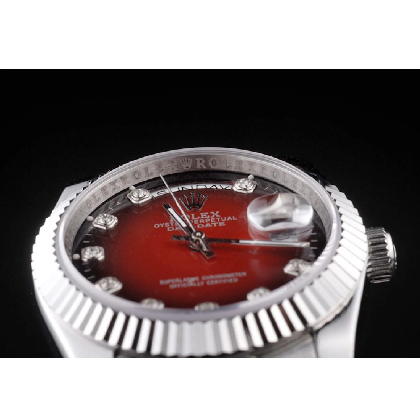 Good copy rolex watches Rolex Dial Tone Steel Two Red Stainless Day-Date Polished 0705